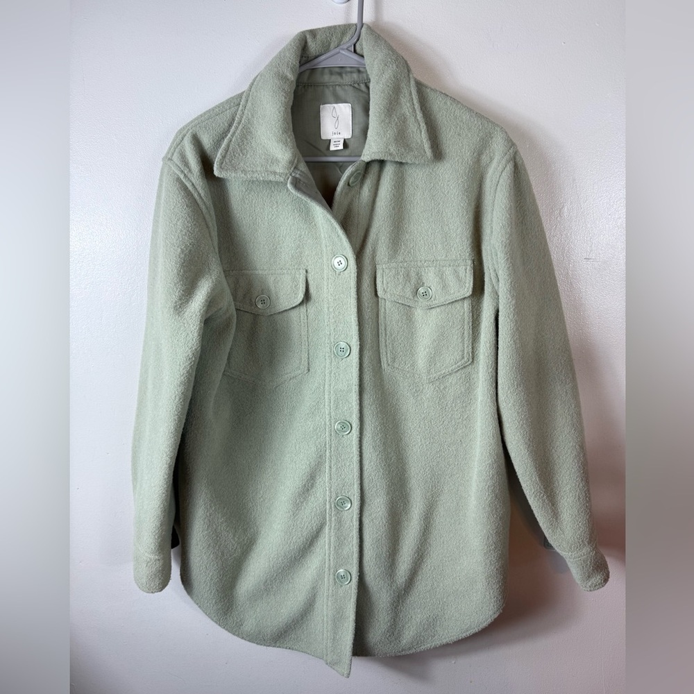 Joie Womens Shacket‎ Sage Green Medium Fleece Felt Button Up Pockets Fall Warm